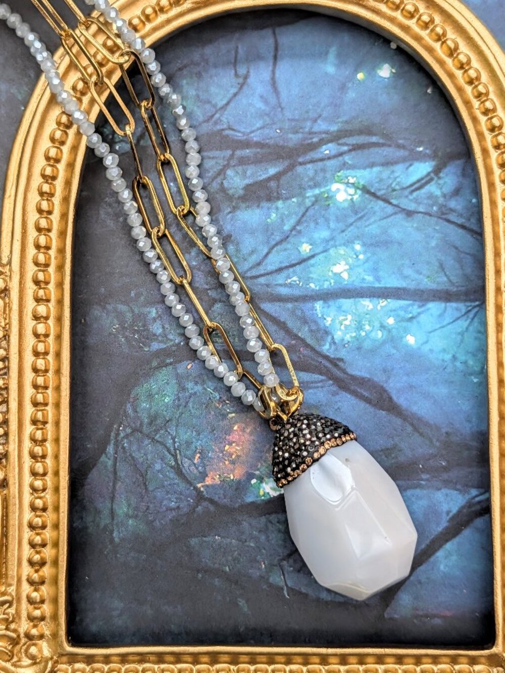 Oakley Necklace by Park Lane, Agate Stone Pendant with Marcasite, Rhinestones
